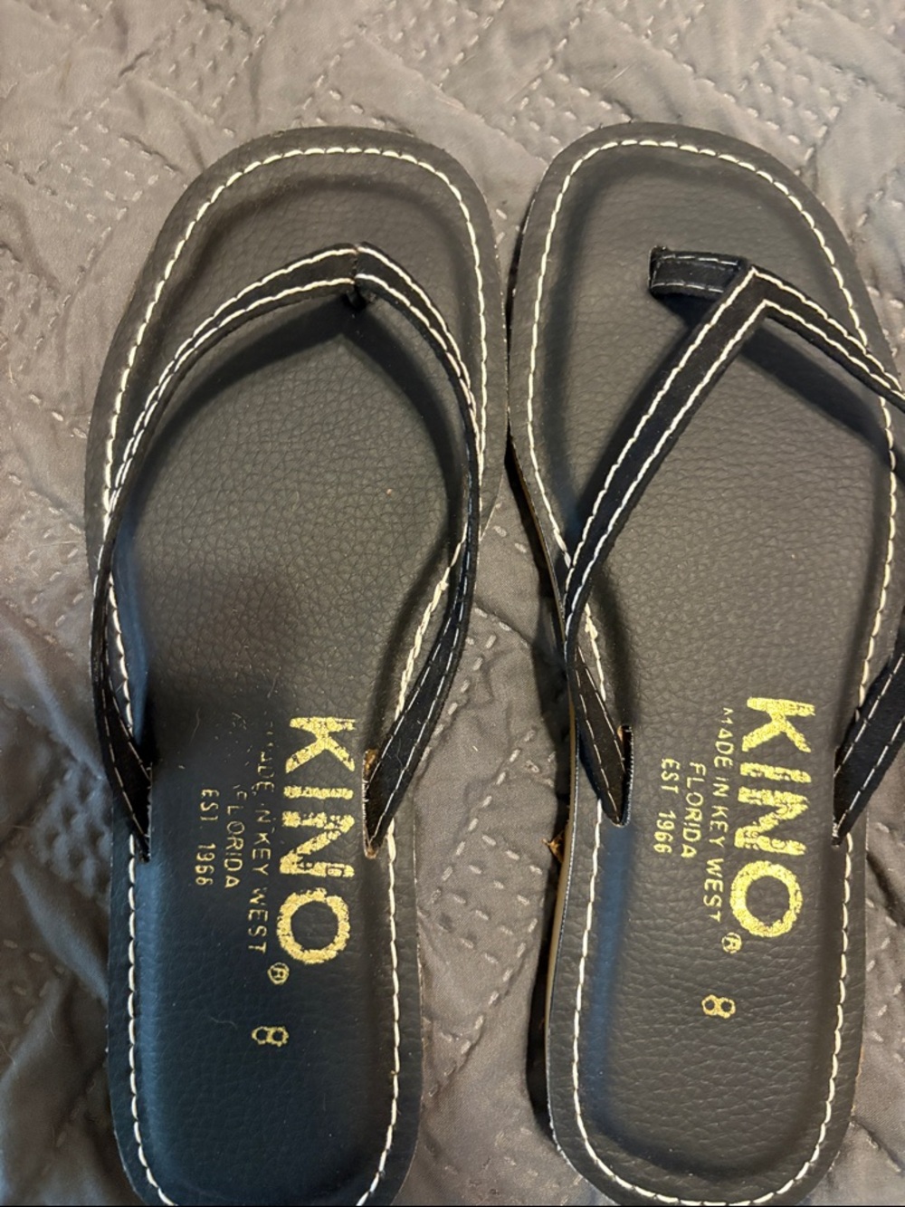 Kino Women's Black Flip Flop Sandals with Contrast Stitching